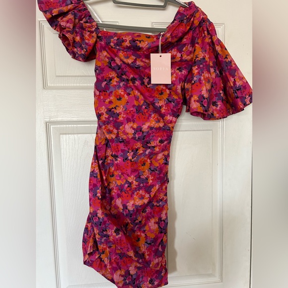 NWT Sofia the Label Willow Ruched One Shoulder Mini Dress - Floral - Size 6 - Picture 13 of 15